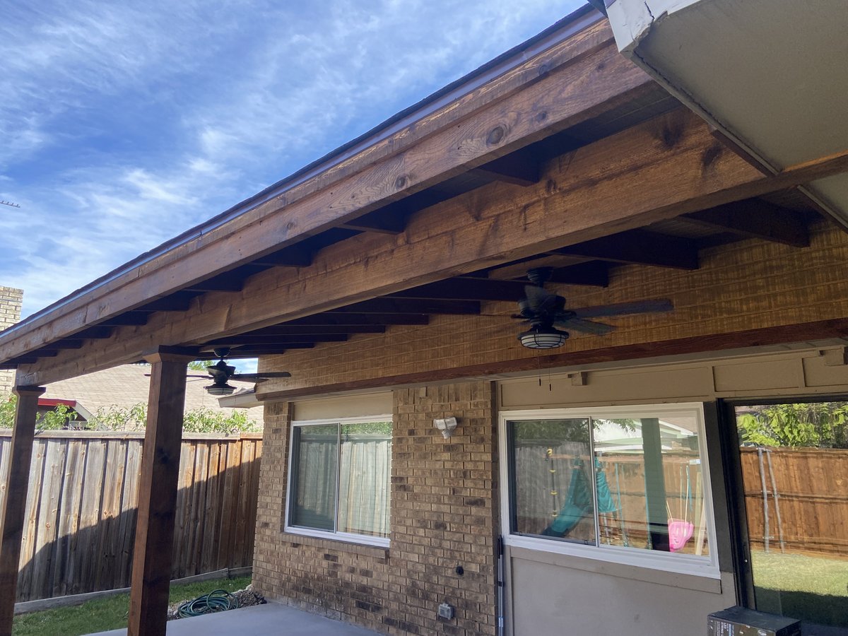 Stained patio cover exterior angle