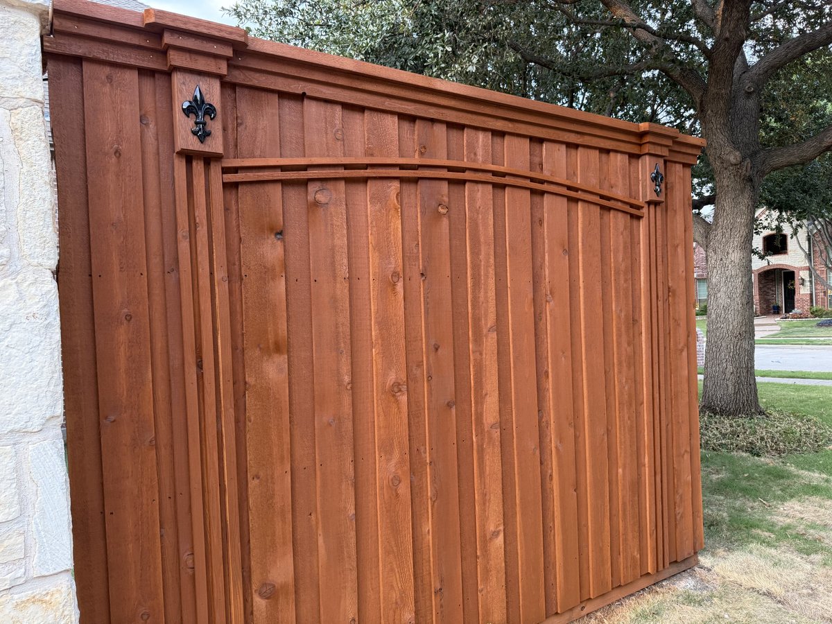 Stained cedar fence panel close-up detail