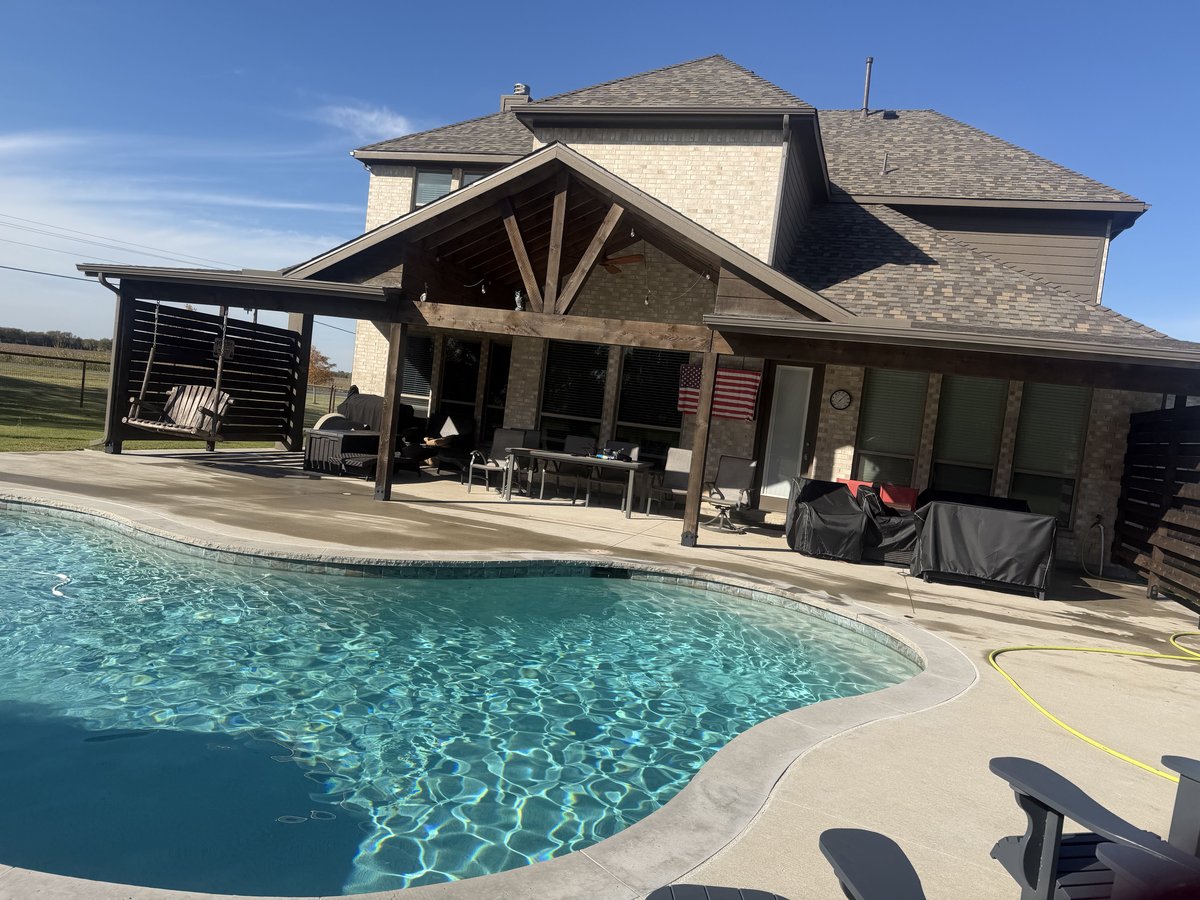Large pergola and patio cover with pool