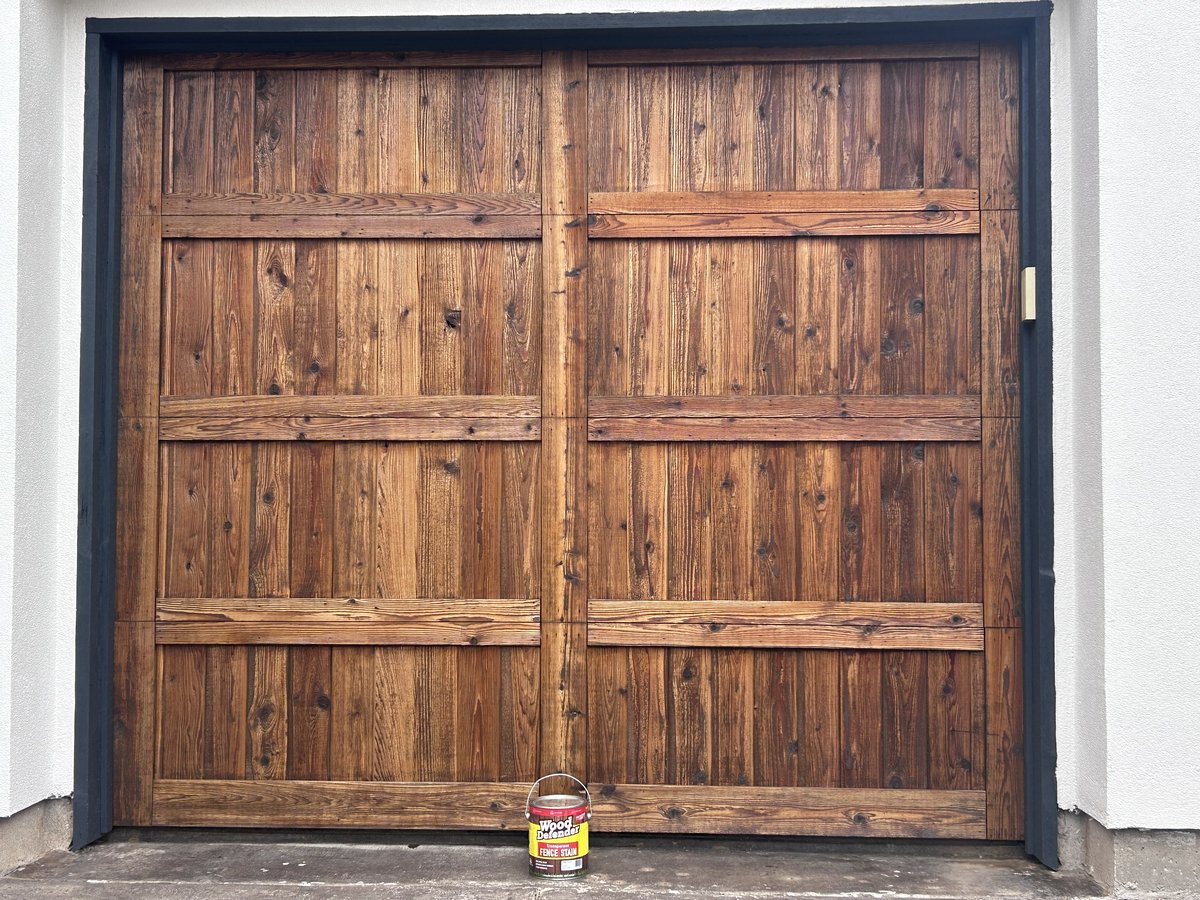 Stained wood single garage door